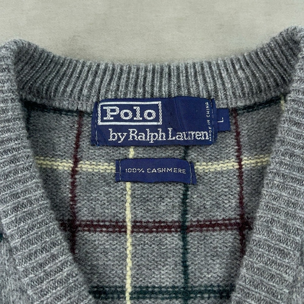 Vintage Polo Ralph Lauren Cashmere‎ Sweater Vest Men's Large RRL Gray Plaid 90s - Picture 4 of 10